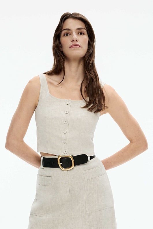 French Linen Cropped Button Bodice