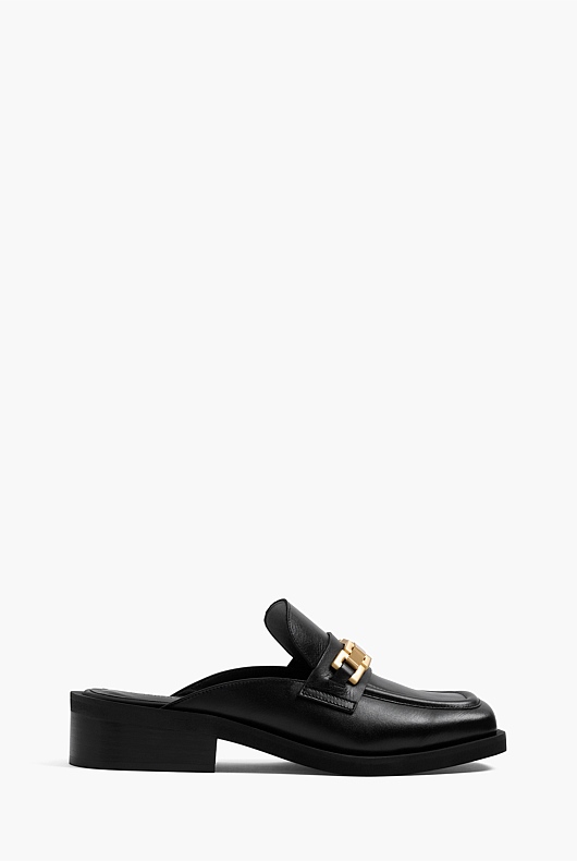 Chunky Leather Mule Loafer with Chain