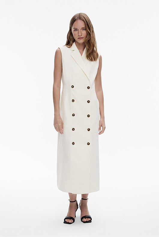 Linen Tailored Double Breasted Maxi Dress