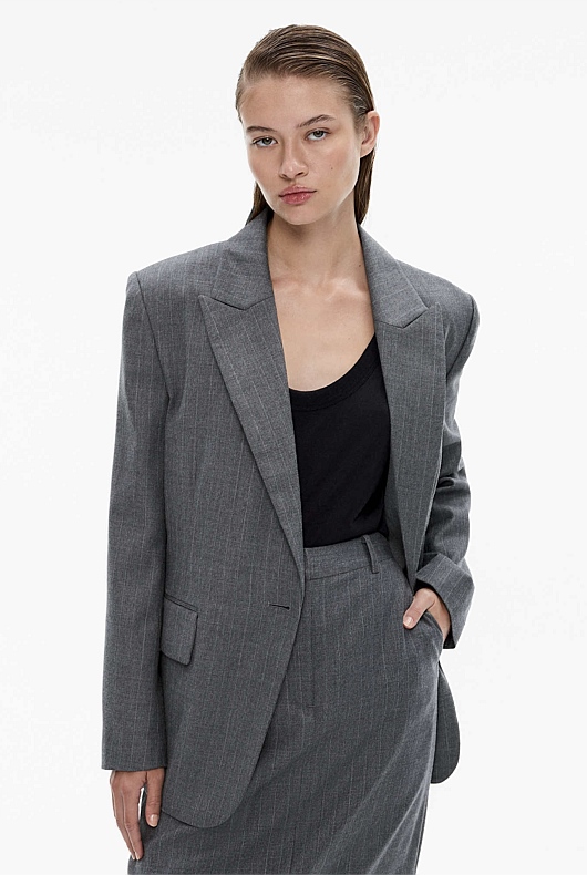 Wool Blend Pinstripe Blazer