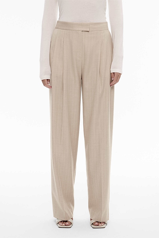 Wool Blend Pinstripe Pleat Trouser