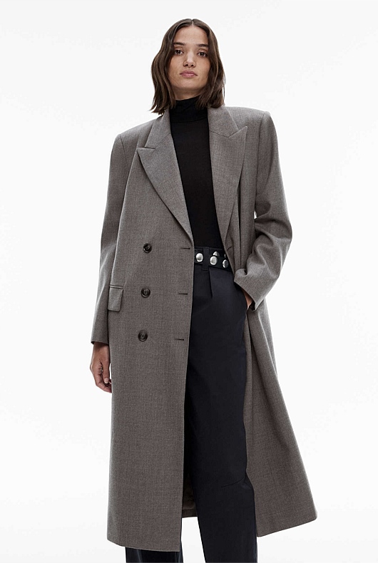 Wool Blend Double-Breasted Blazer Coat