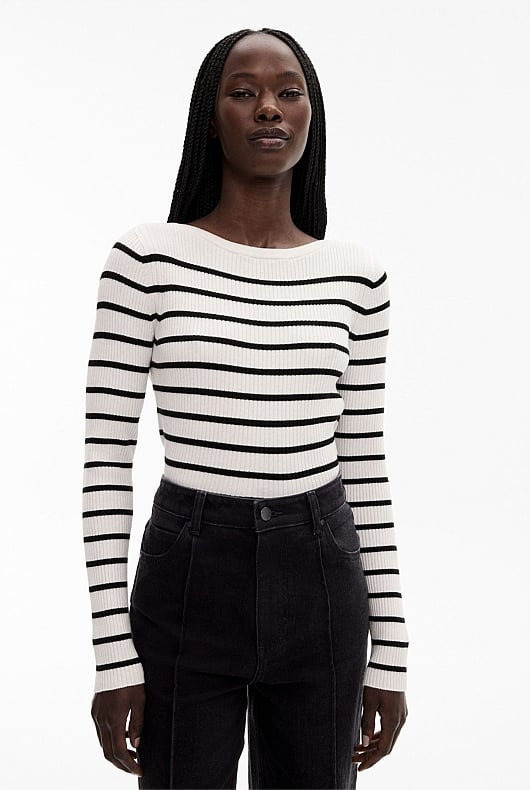 Stripe Boat Neck Knit