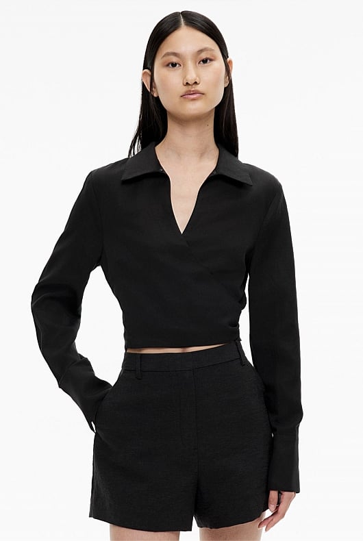 Long Sleeve Tie Crop Shirt