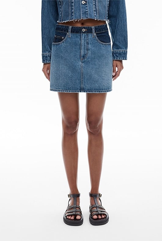 Contrast Denim Skirt