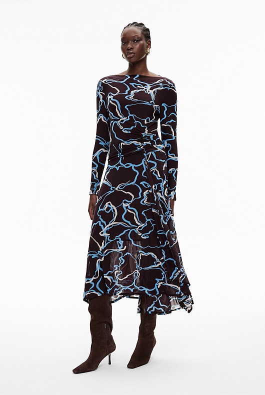 Asymmetric Hem Mesh Dress