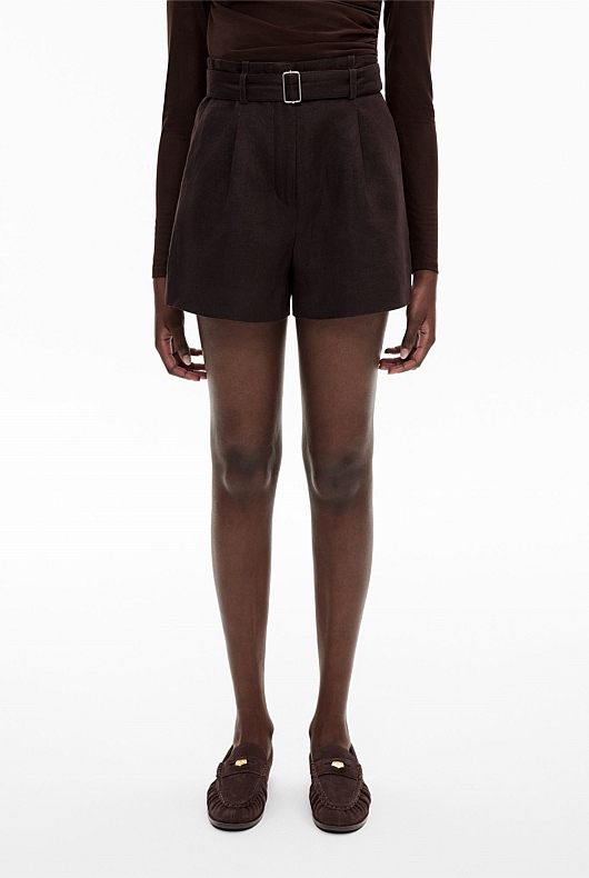 Belt Detail Linen Shorts