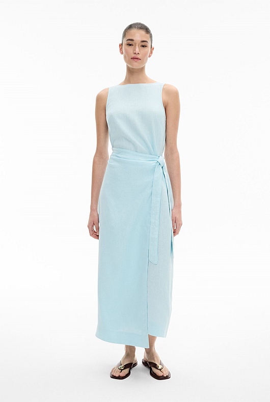 Linen Wrap Midi Dress