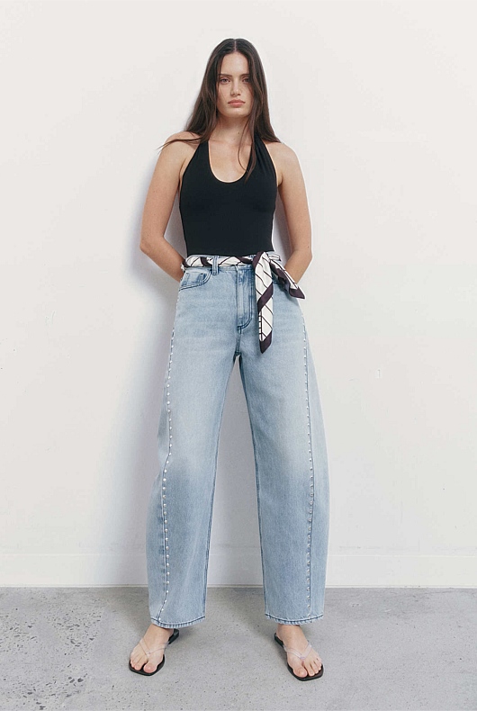 Stud Detail Barrel Jeans