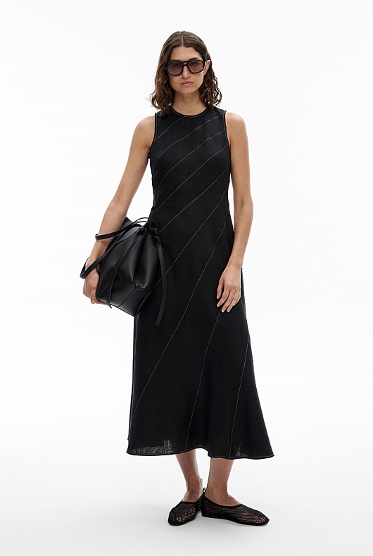 Asymmetric Seam Linen Dress