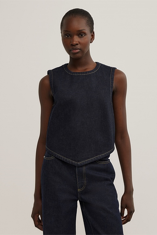 Denim Scarf Hem Top