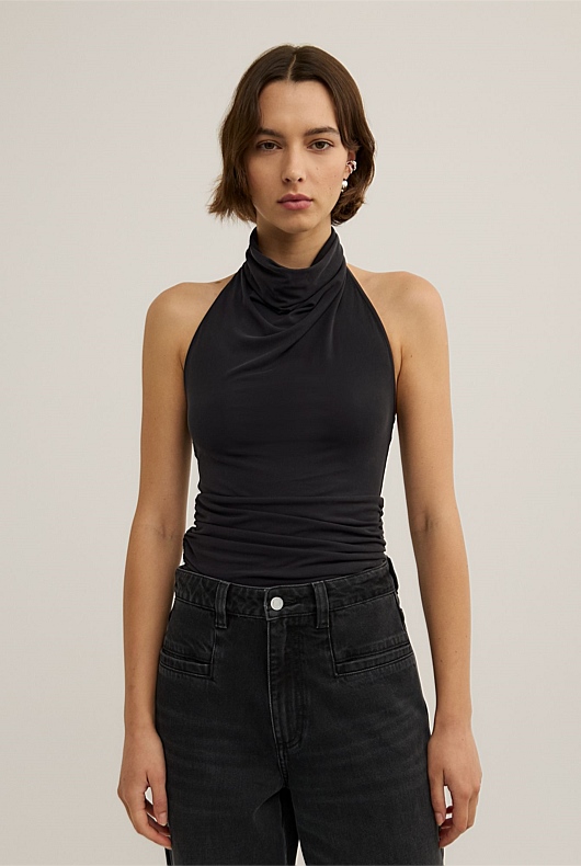 High Neck Cowl Top
