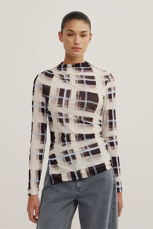 Asymmetric Mesh Long Sleeve Top