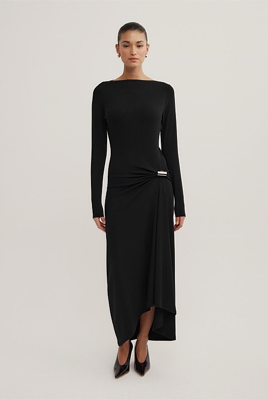 Long Sleeve Trim Detail Rib Dress