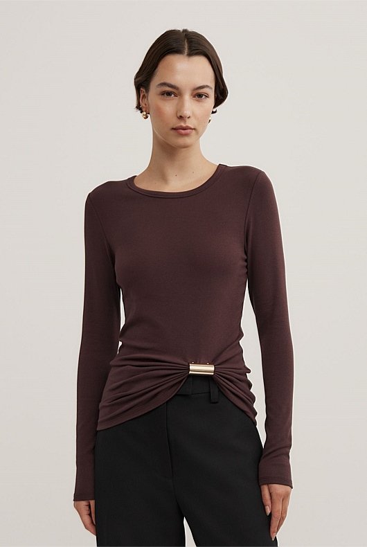 Metal Trim Long Sleeve Top