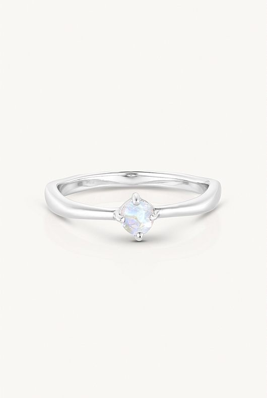 October Opal Silver Birthstone Ring