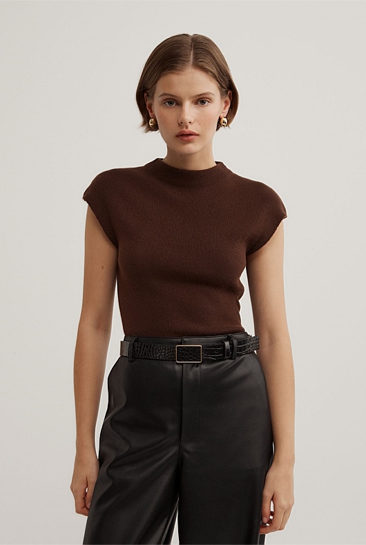 High Neck Knit T-Shirt
