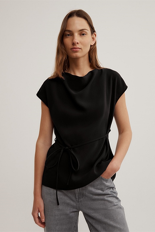 Cowl Tie Belt Top