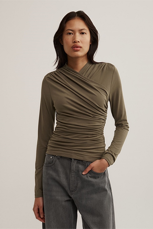 Wrap Long Sleeve Jersey Top