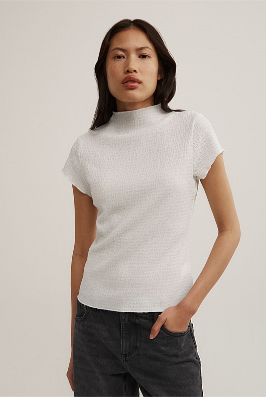 High Neck Textured T-Shirt