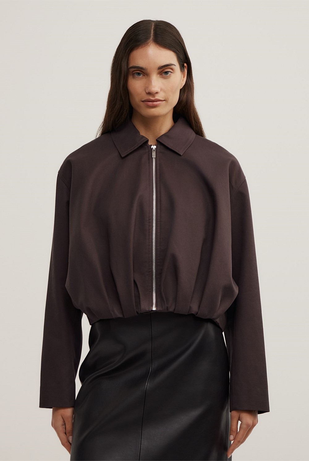 Gathered Hem Bomber Jacket