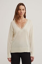 Lace Detail V-Neck Knit