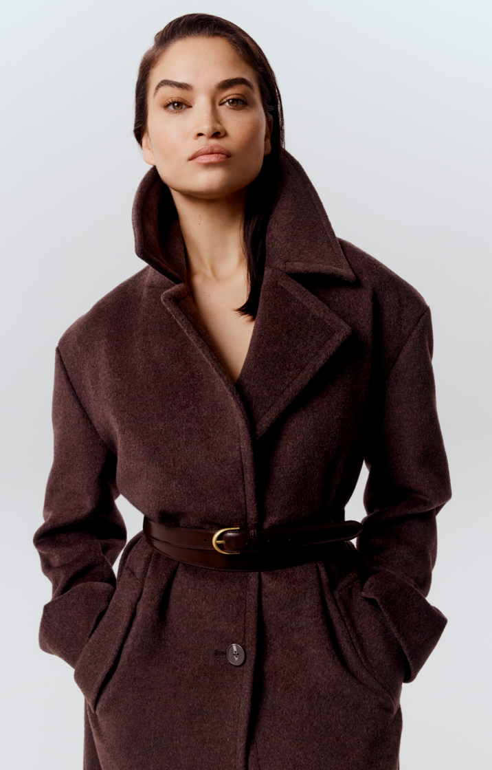 Shanina in a brown coat