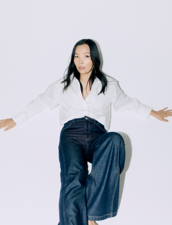 Dami Im in Witchery White Shirt Campaign 2024
