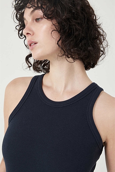 Navy Racer Rib Tank - Women's Sleeveless Tops | Witchery