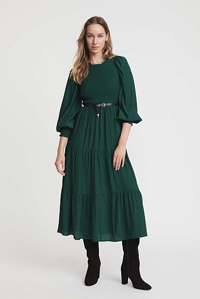 Fern Shirred Bodice Dress - Women's Long Sleeve Dresses | Witchery