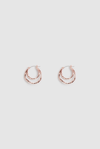 Rose Gold Textured Multi Hoop Earring - Women's Earrings | Witchery