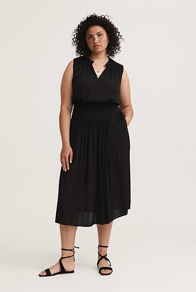 Black Shirred Waist Midi Dress - Women's Black Dresses | Witchery