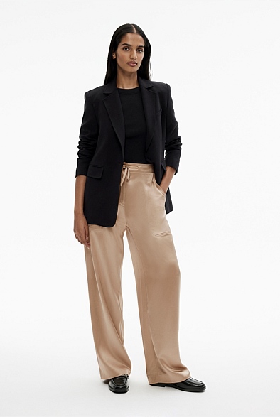 Washed Sand Acetate Blend Pant - Women's High Waisted Pants | Witchery