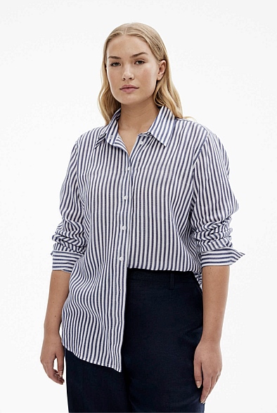 Women Summer Artsy Stripe 100%Linen T-Shirt