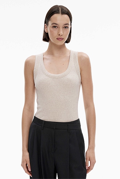 Oatmeal Marle Cotton Scoop Neck Tank - Women's Sleeveless Tops | Witchery