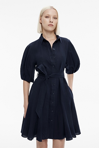 Blue Night French Linen Godet Dress - Women's A Line Dresses | Witchery