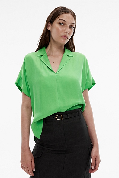 Lime Green Cupro Pop Over Blouse - Women's Oversized Shirts | Witchery