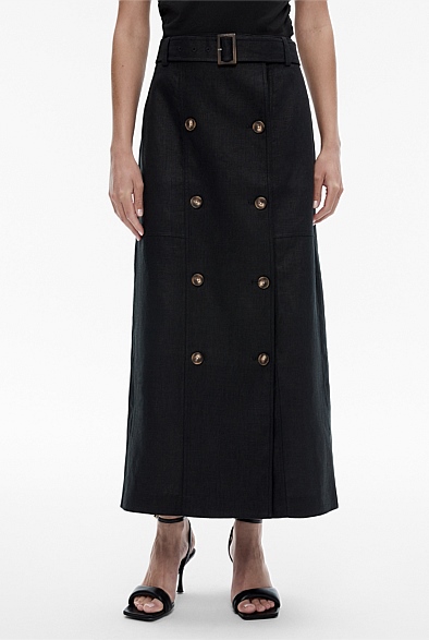 Black Linen Tailored Maxi Skirt - Women's A Line Skirts | Witchery