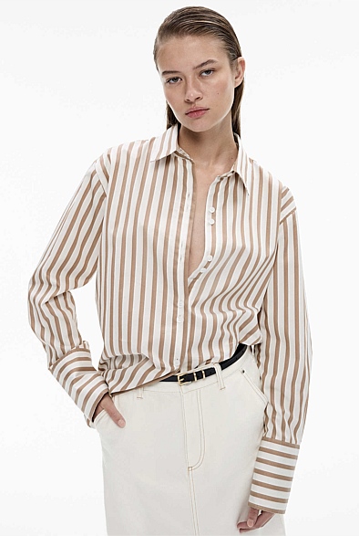 Clove Cotton Stripe Relaxed Shirt - Women's Long Sleeve Shirts | Witchery