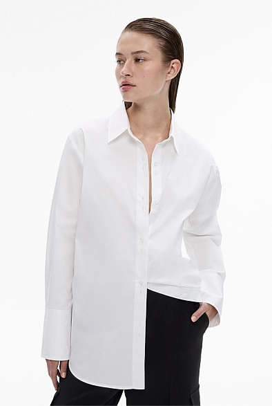Pure White Cotton Relaxed Shirt - Women's Long Sleeve Shirts | Witchery