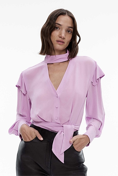 Iris Tie V-Neck Blouse - Women's Evening Shirts | Witchery