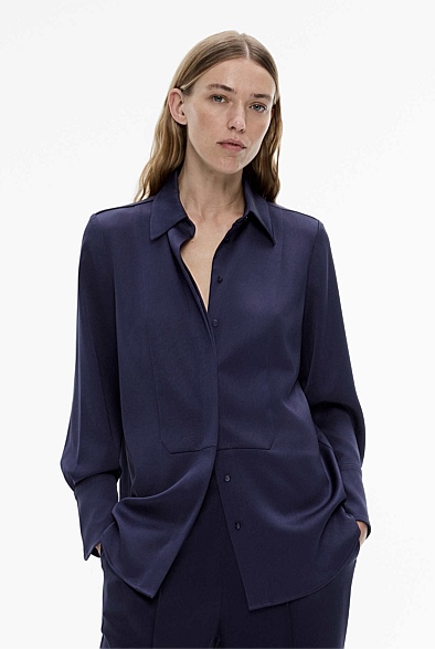 Midnight Acetate Satin Frame Shirt - Women's Evening Shirts | Witchery