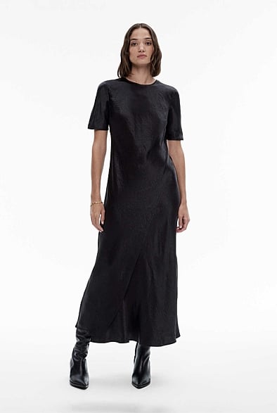 Black Acetate Short Sleeve Slip Dress - Women's A Line Dresses | Witchery