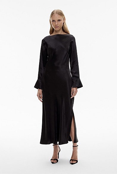 Black Acetate Long Sleeve Midi Dress - Women's Black Dresses | Witchery