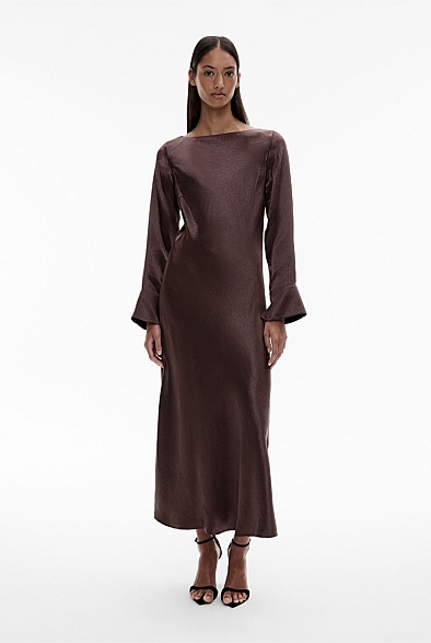 Raisin Acetate Long Sleeve Midi Dress - Women's Long Sleeve Dresses ...