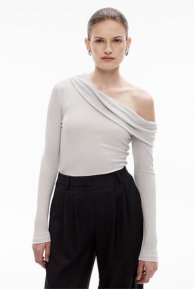 Pale Grey Draped Asymmetric Top - Women's Evening Tops | Witchery