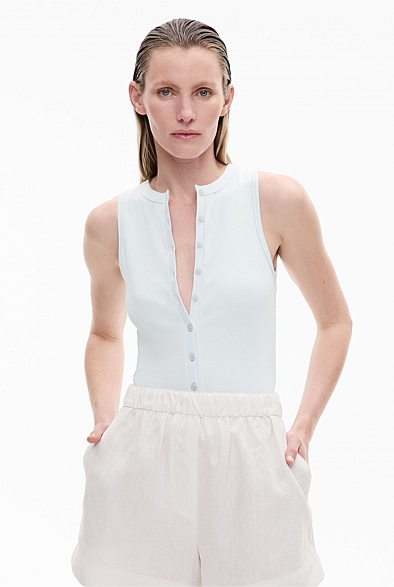 Nautica Women's Button Through Knit Top - Sleeveless Casual Shirt With Ladder Trim For Layering
