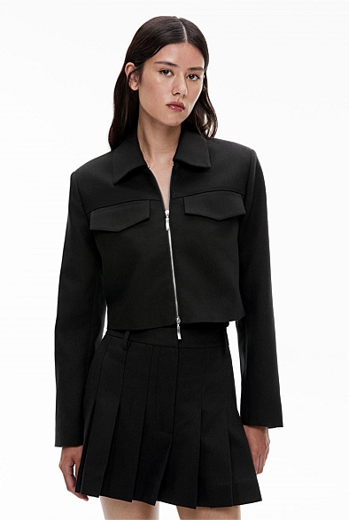 Black Front Zip Fastening High Neck Jacket main image 1