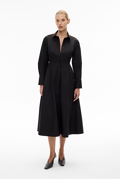 Black Shirred Shirt Dress - Women's Black Dresses | Witchery