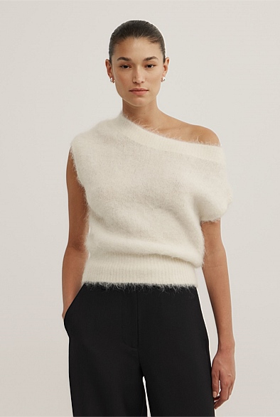 Vanilla Asymmetric Fluffy Top - Women's Evening Tops | Witchery